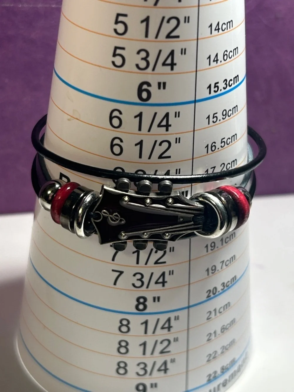Red Guitar-Head 🎸 Leather Wrap Bracelet